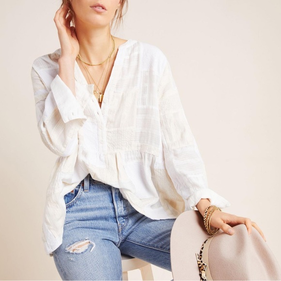 Anthropologie Maeve The Zoe Swing Blouse top boho patchwork plaid - Picture 2 of 14